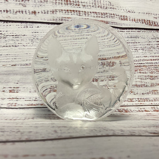 Mats Jonasson Sweden Lead Crystal Glass Frosted Cat Kitten Paperweight 3.5"