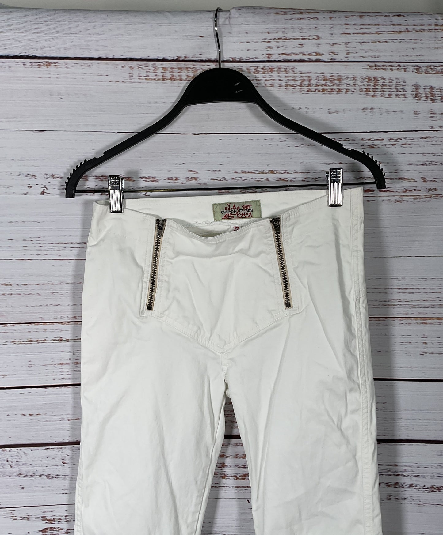 RARE Vintage 70's Chemin De Fer White Straight Leg Double Zip Pants - Size 27"