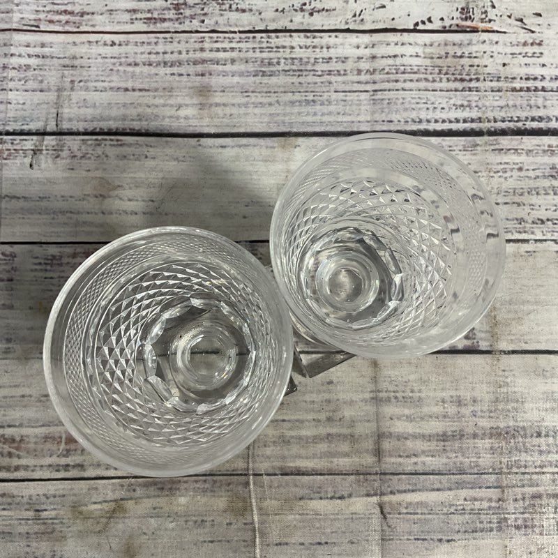 Pair of Kosta Boda Kent Cut Crystal 5" Square Base Goblet Wine Glasses