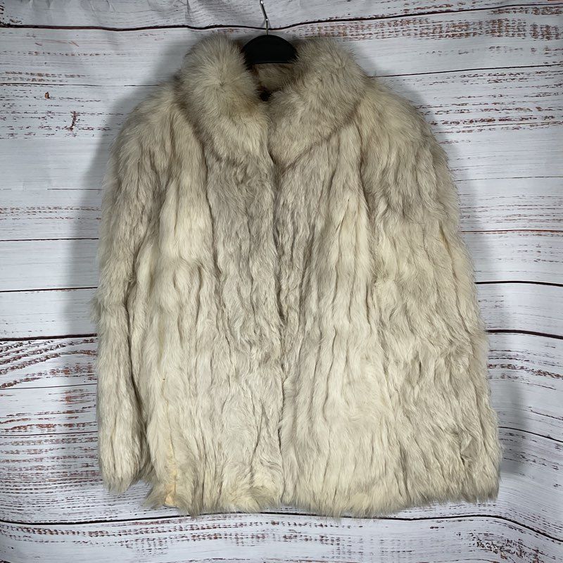 Vintage Saga Furs Genuine Gray Fox Fur High Collar Coat Jacket Size M