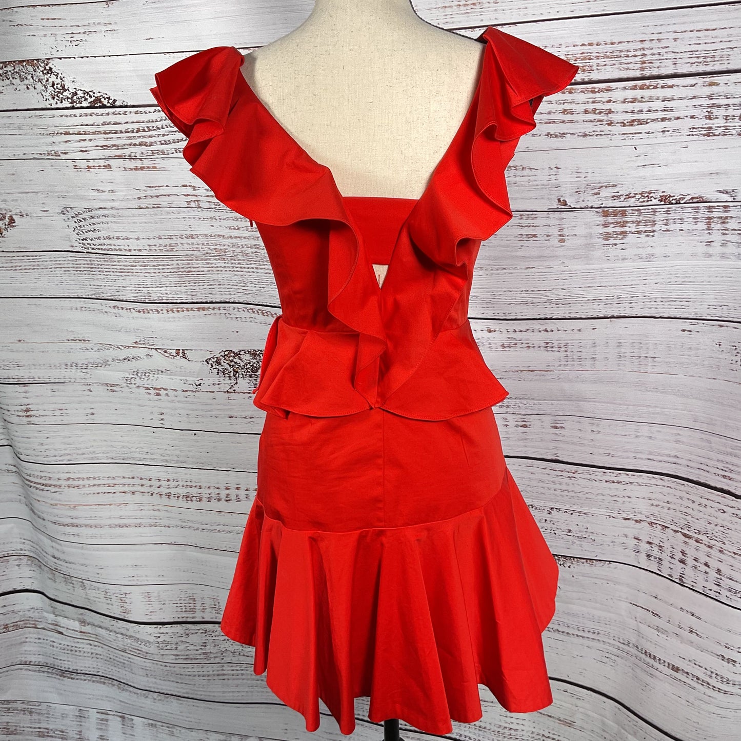 Rebecca Taylor Red Cotton Ruffle Short Dress - Size 0