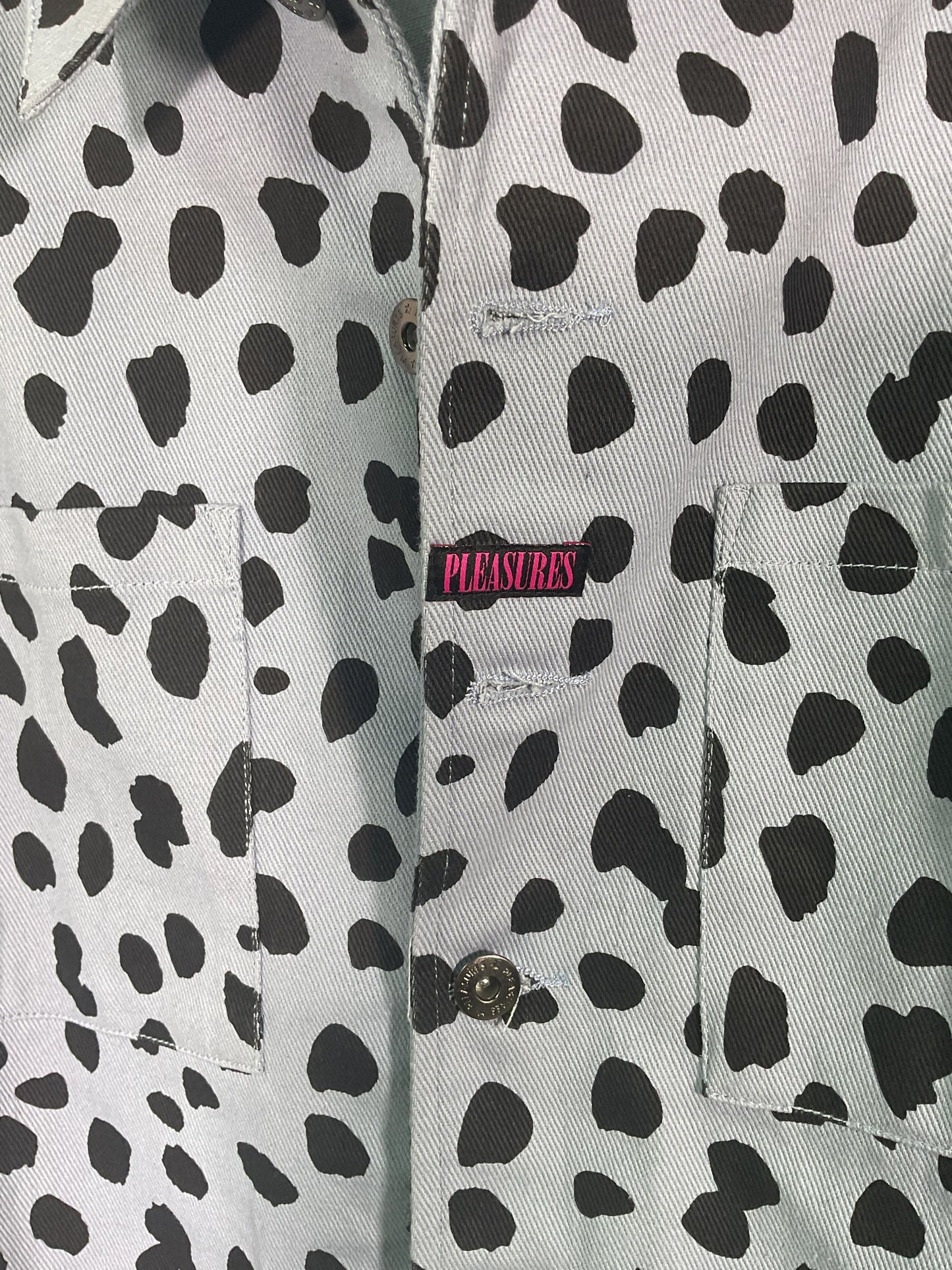 Pleasures Now Blue Black Spotted Denim Jacket - Size Large