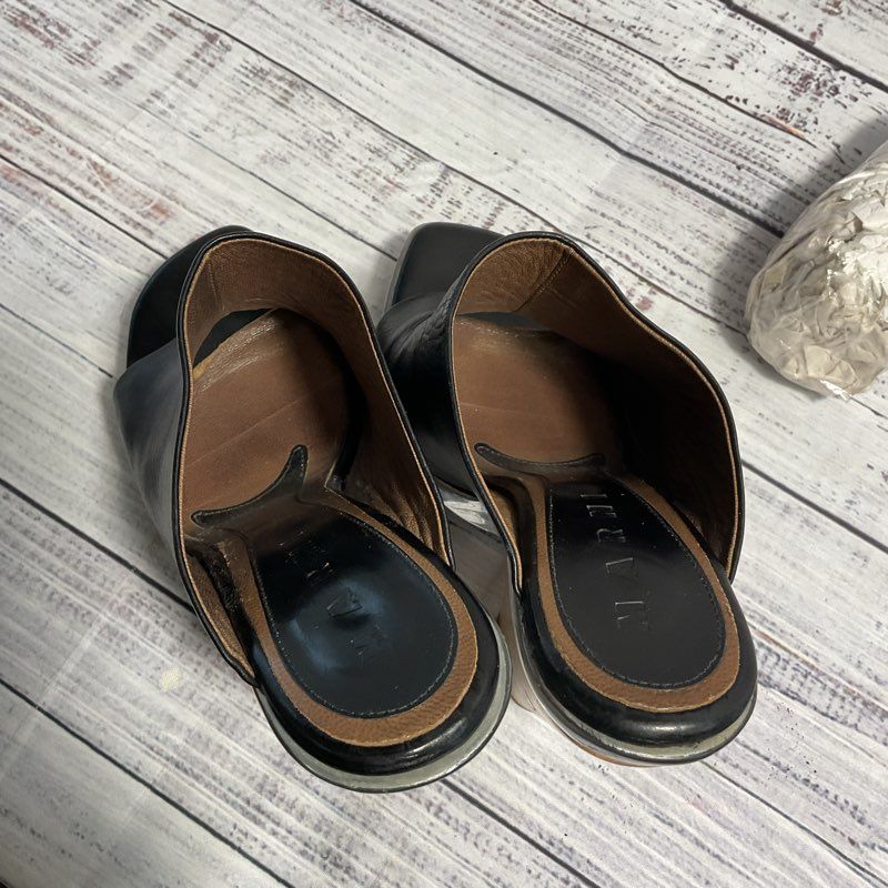 Marni Black Leather Wooden Platform Mule Heels Women's 8 US/38 EU