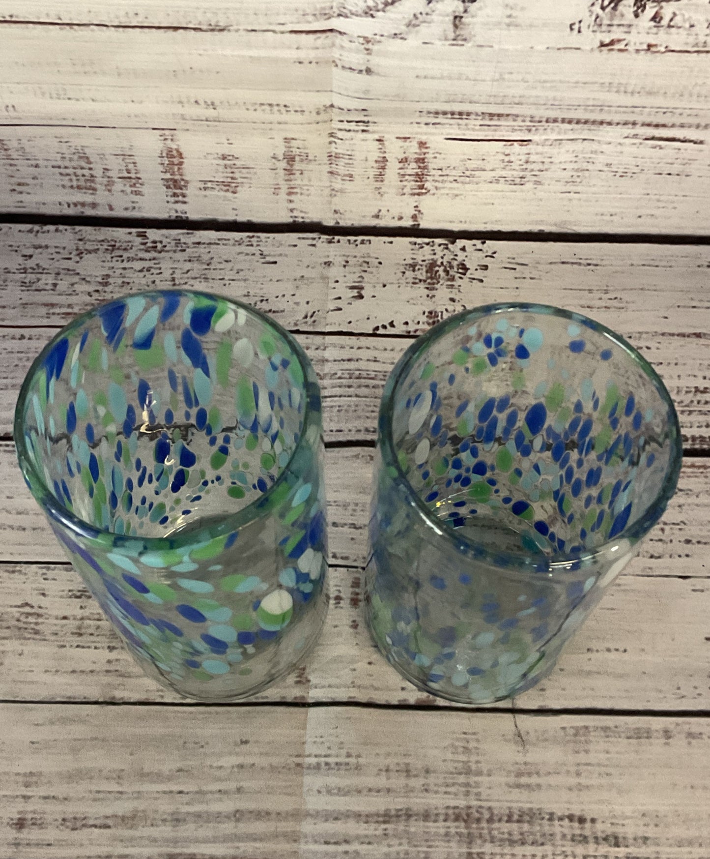 Modern Hand Blown Speckled Mexican Drinking Glasses Lot of 2 Multicolor