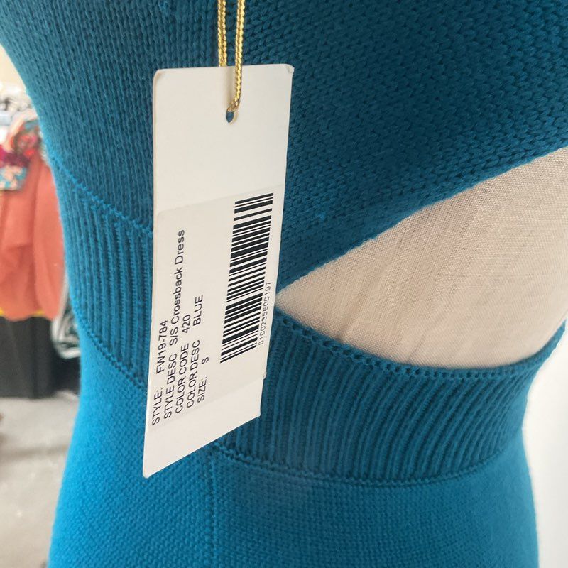 Victor Glemaud Cross Back Blue Knit Wool Dress - Size S New W/ Defect