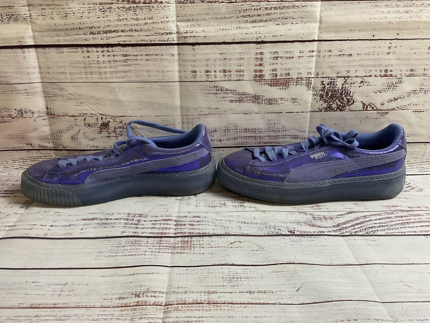 Puma Basket Heart Metallic Blue Sneaker Shoe Women's 8.5