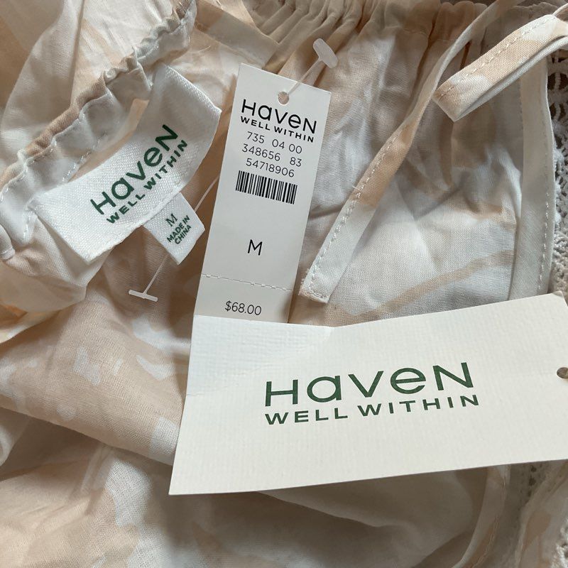 NWT HAVEN WELL WITHIN Women's Crochet 100% Cotton Pajama Dress- SZ M