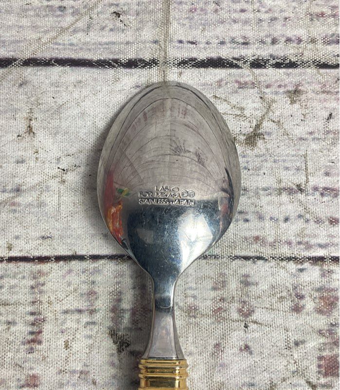 Laslo Mikasa Continental Set of 12 Stainless Steel Small Spoons Black Gold