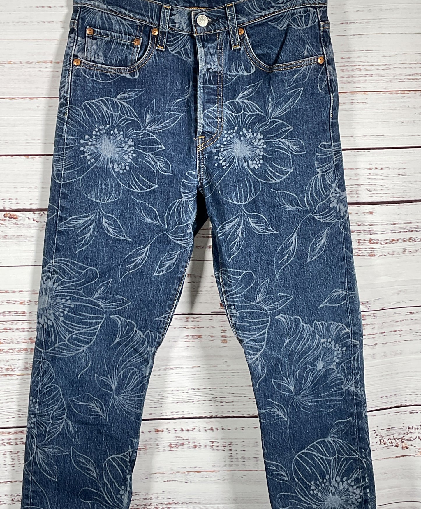Levi's Farmgirl Flowers 501 Floral Print Skinny Jeans Blue W27 L32