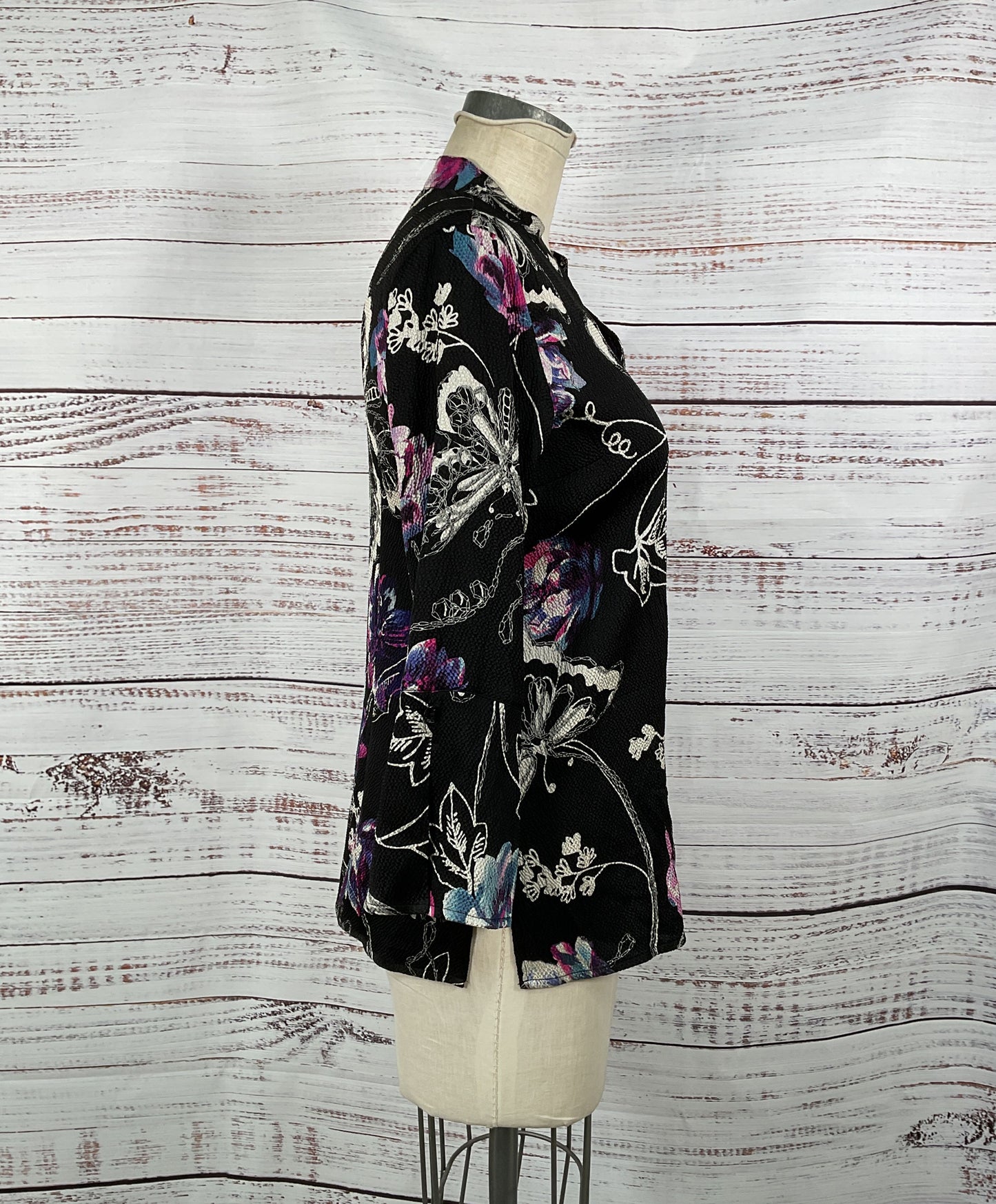 Citron Black Butterfly Button-Up Blouse 95% Silk - Size Small
