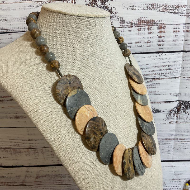 Sterling Silver Clasp Disc & Round Beaded Necklace- 25"