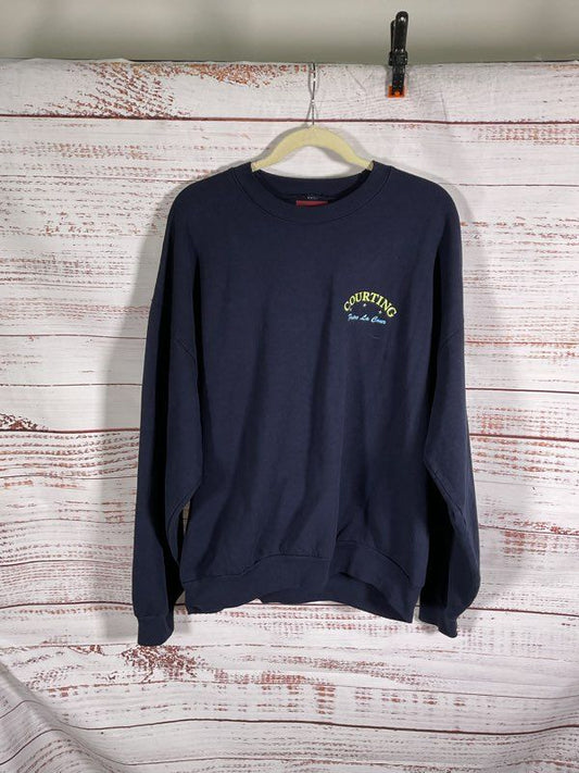 Courting Men's Navy Blue Open Crewneck Sweatshirt Size XL Back Logo Print