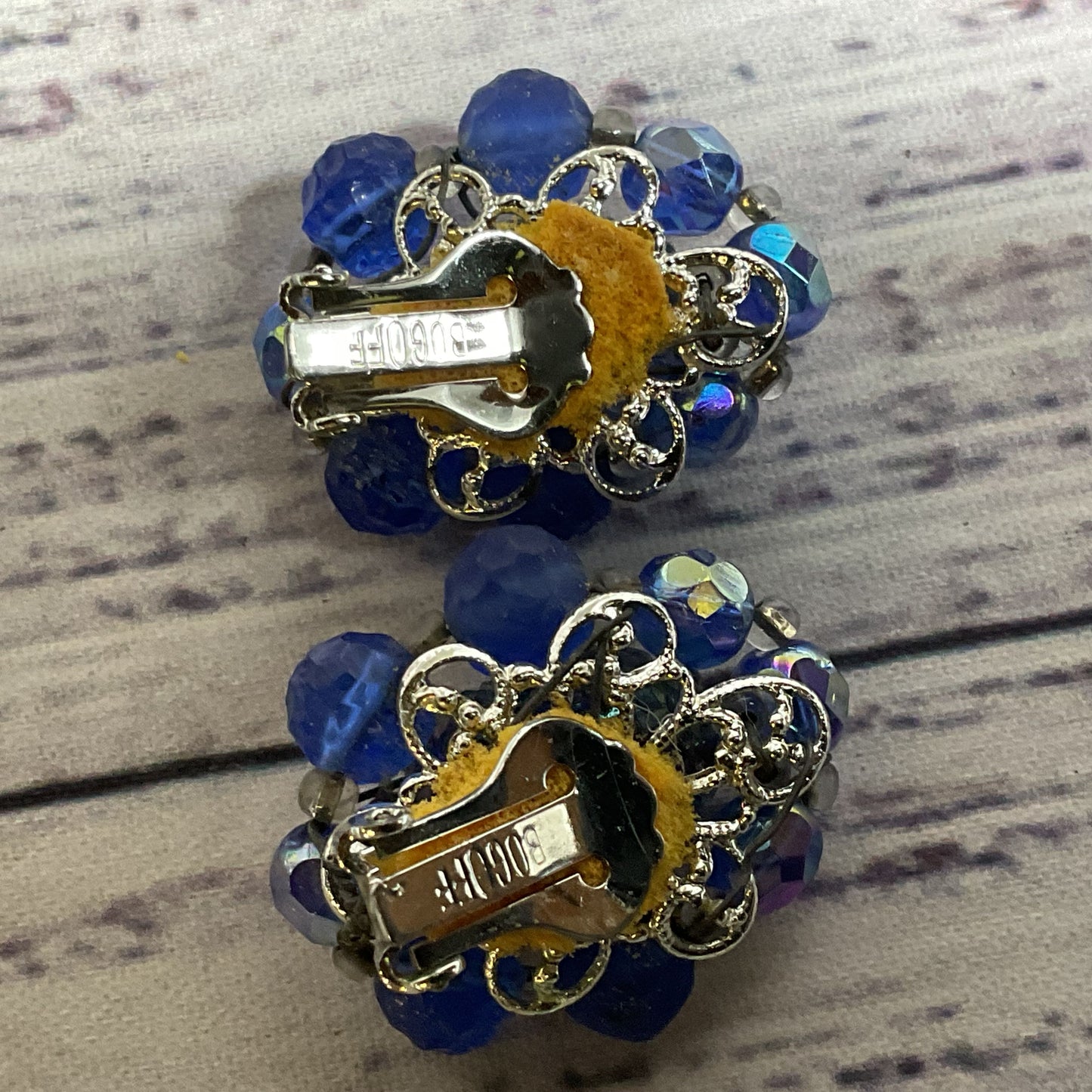 VTG. HENRY BOGOFF Blue Glass Beaded 3 Strand Necklace & Earring Set- 16"