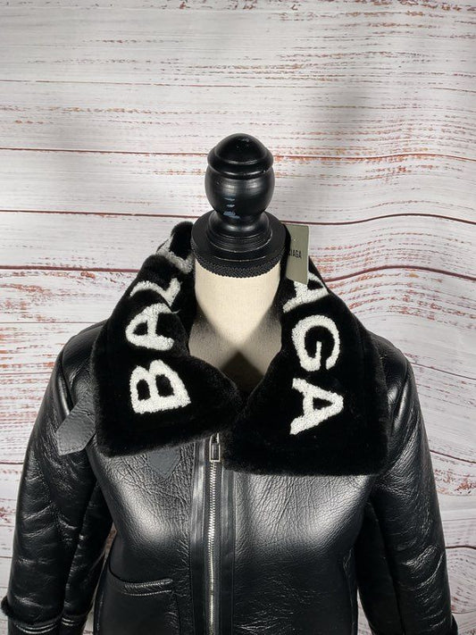 NEW Balenciaga Cocoon Women's Black Aviator Zip Up Jacket Faux Fur Collar Size S