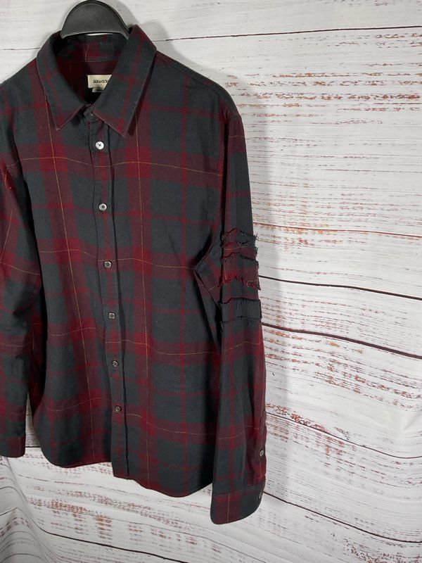 Men's Zadig & Voltaire Stan Flannel Plaid Red & Black Button Up Long Sleeve M