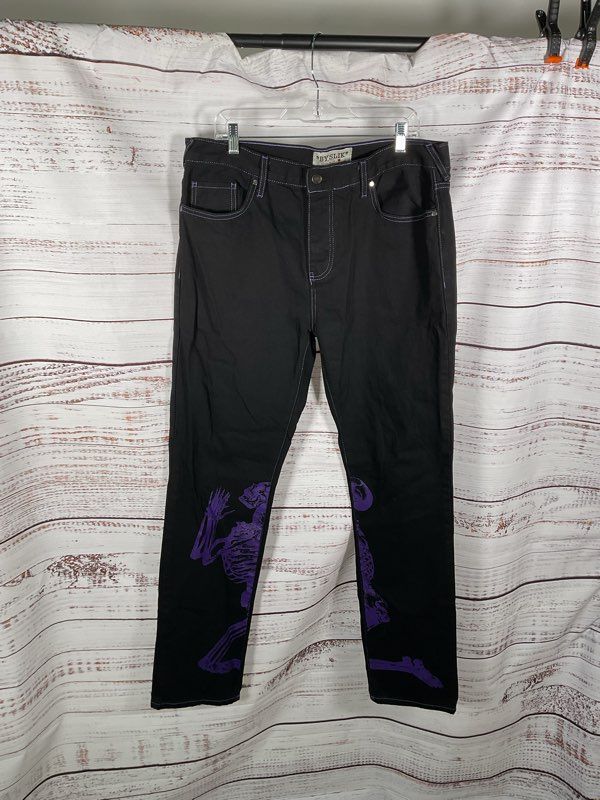 By Slik Skull Prayer Black Denim Jeans Black & Purple Goth Street Wear Size 34