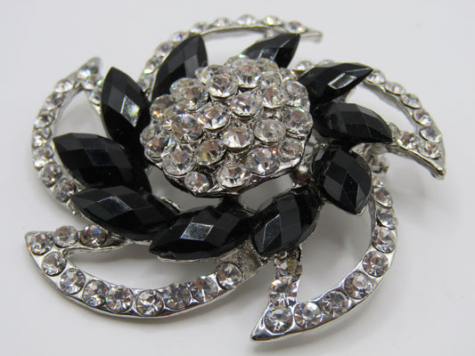 Floral Crystal Pave Rhodium Plated Brooch Pin