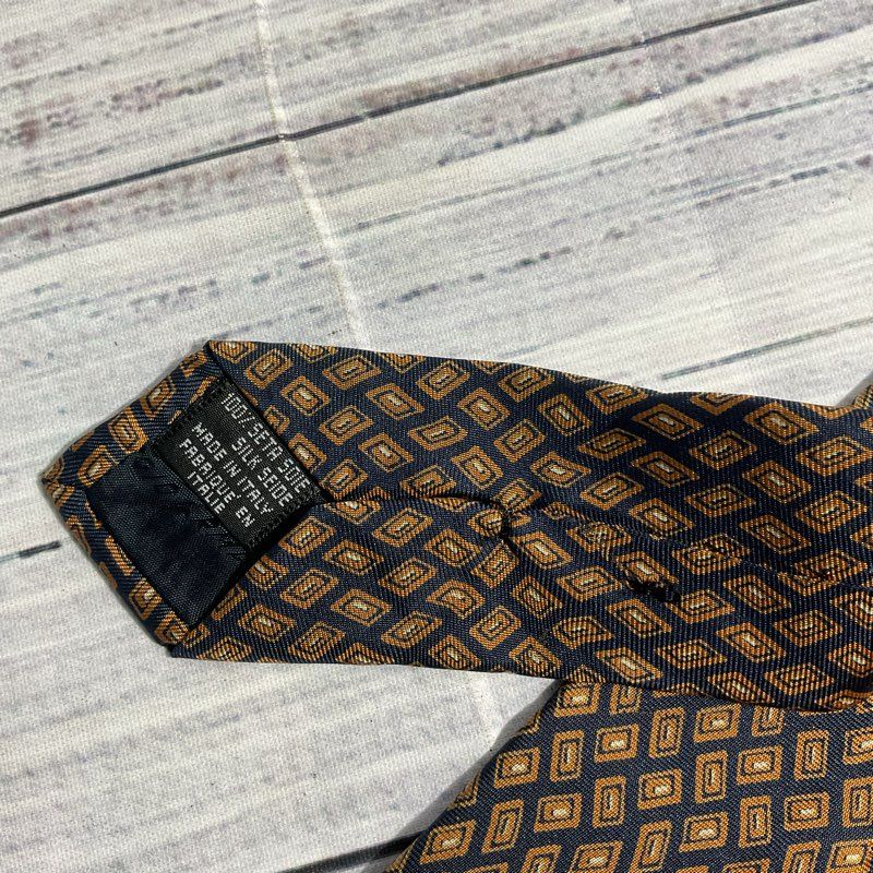 Lot of 3 VTG Giorgio Armani Blue and Bronze Geometric Patterned Silk Ties 58 in.