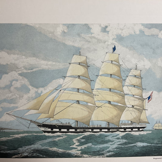 VTG. The Clipper Ship "Cosmos" Nautical Ship Engraved by Edward Duncan