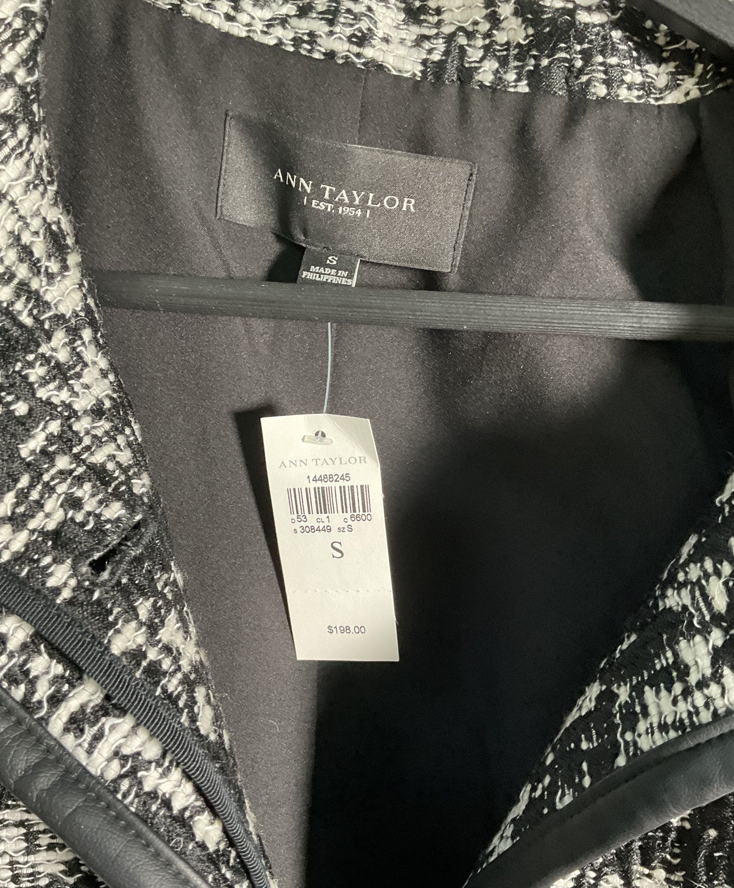 NWT Ann Taylor Black White Tweed Coat Size S Retail $198