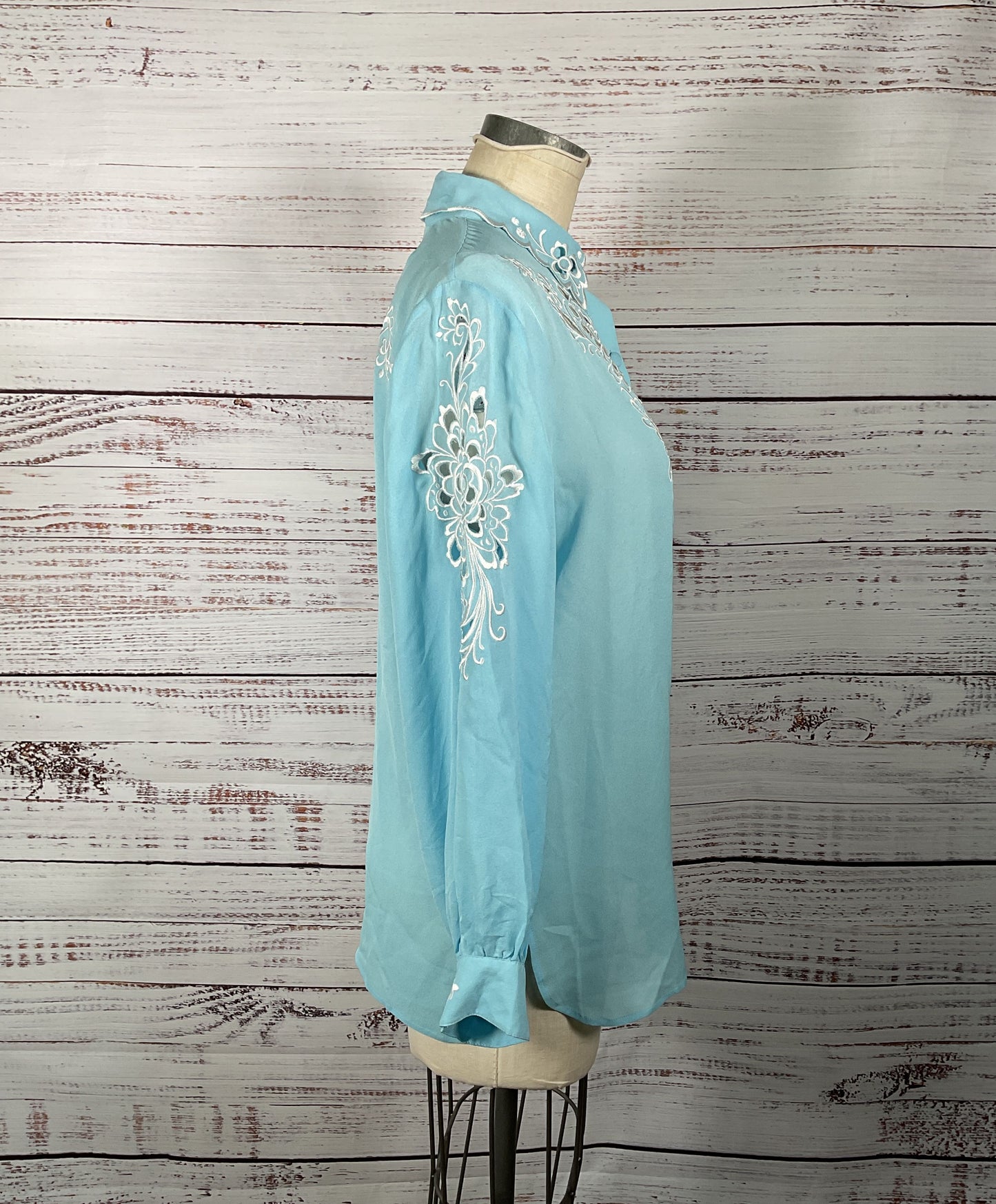 Bob Mackie Wearable Art 100% Silk Button-Up w/ Embroidery Applique and Cut-Outs