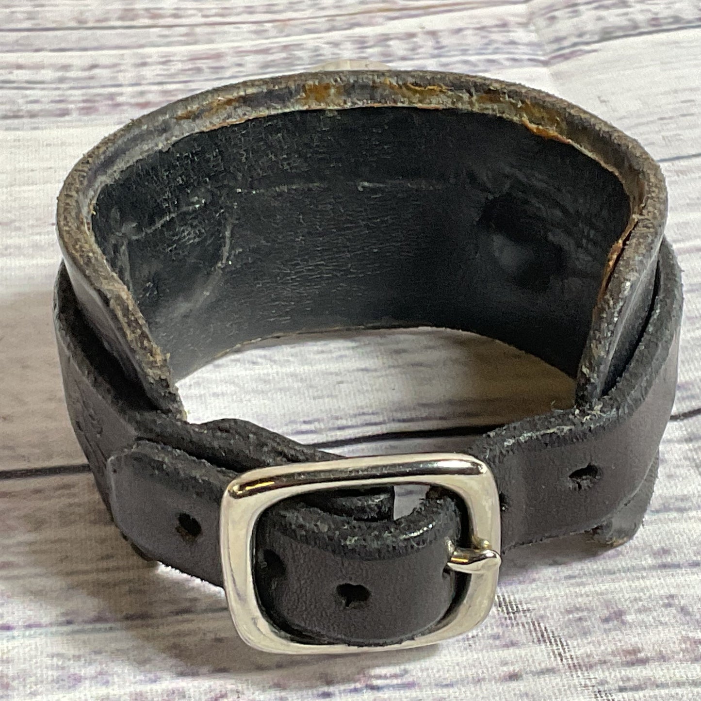 RED MONKEY Designs Women's Black Leather Wide Band Watch- NEEDS BATTERY