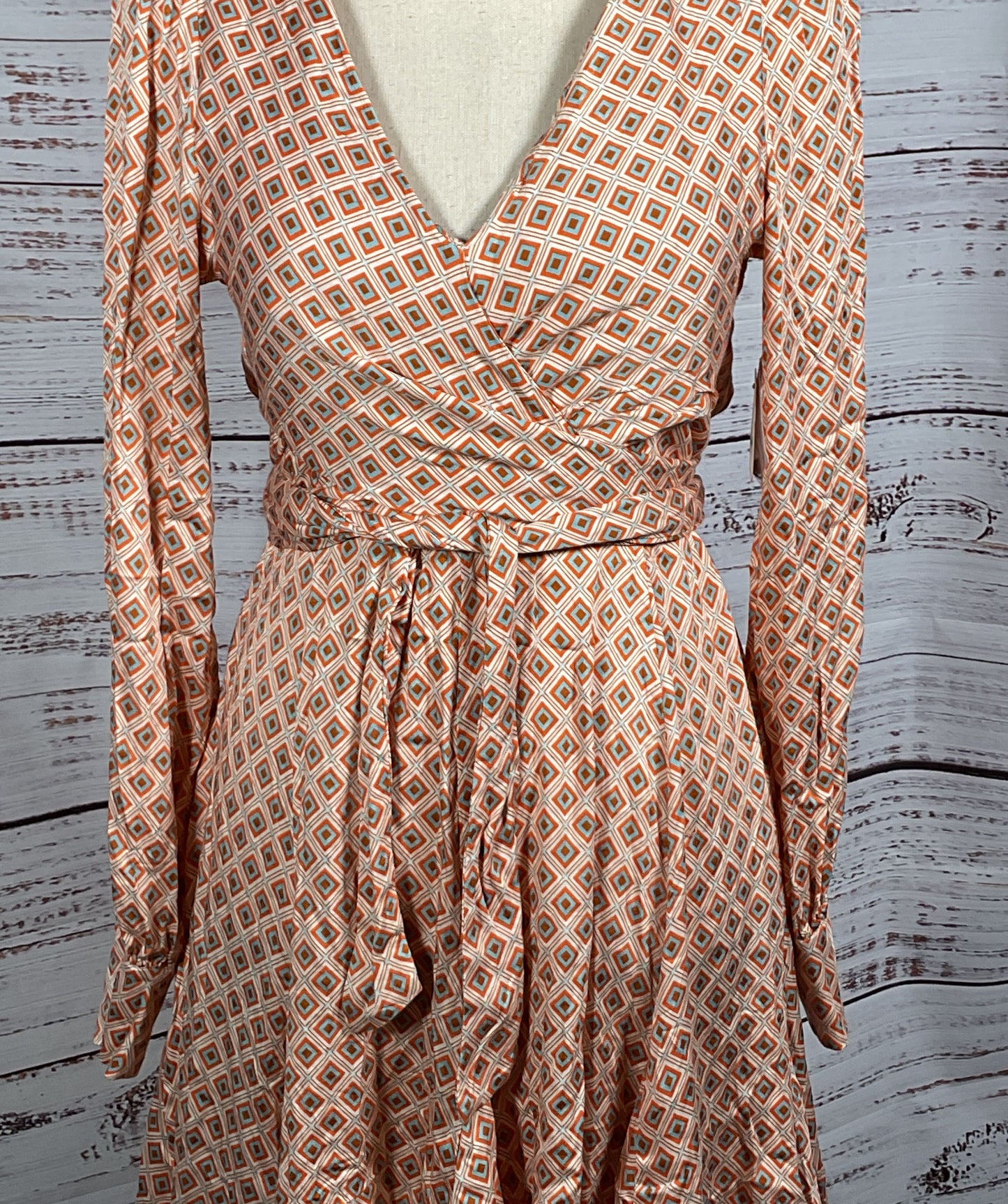 Free People It Takes Two Long Sleeve Mini Dress Orange Ivory Combo S
