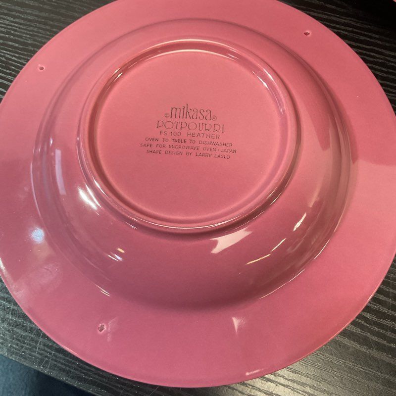 Mikasa Potpourri Fs100 Heather Purple Burgundy Ribbed Rim Shallow Bowl Lot 6 9"