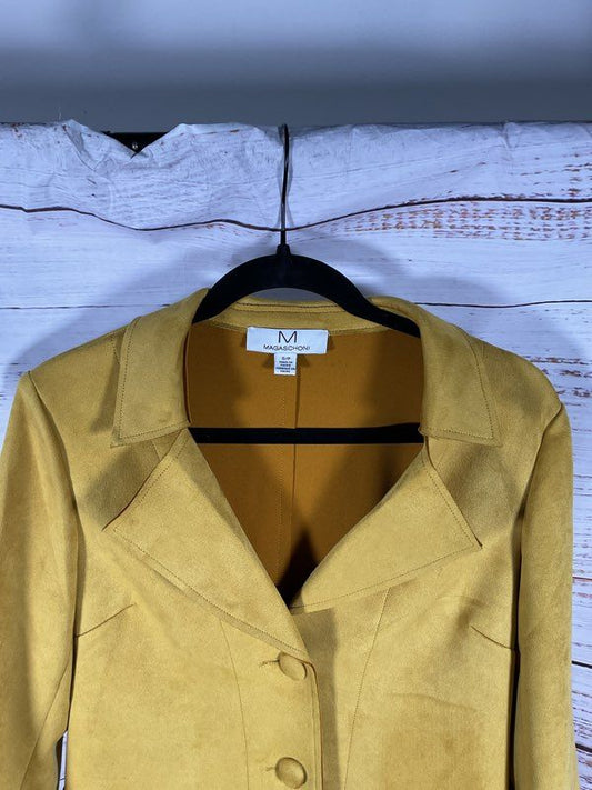 Magaschoni Women's Faux Leather Mustard Colored Button Coat Size S
