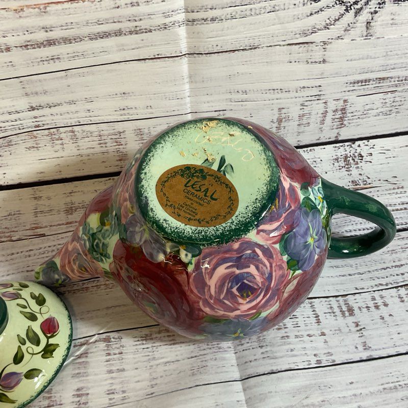LESAL Ceramics Handcrafted Floral Teapot- 6.5"