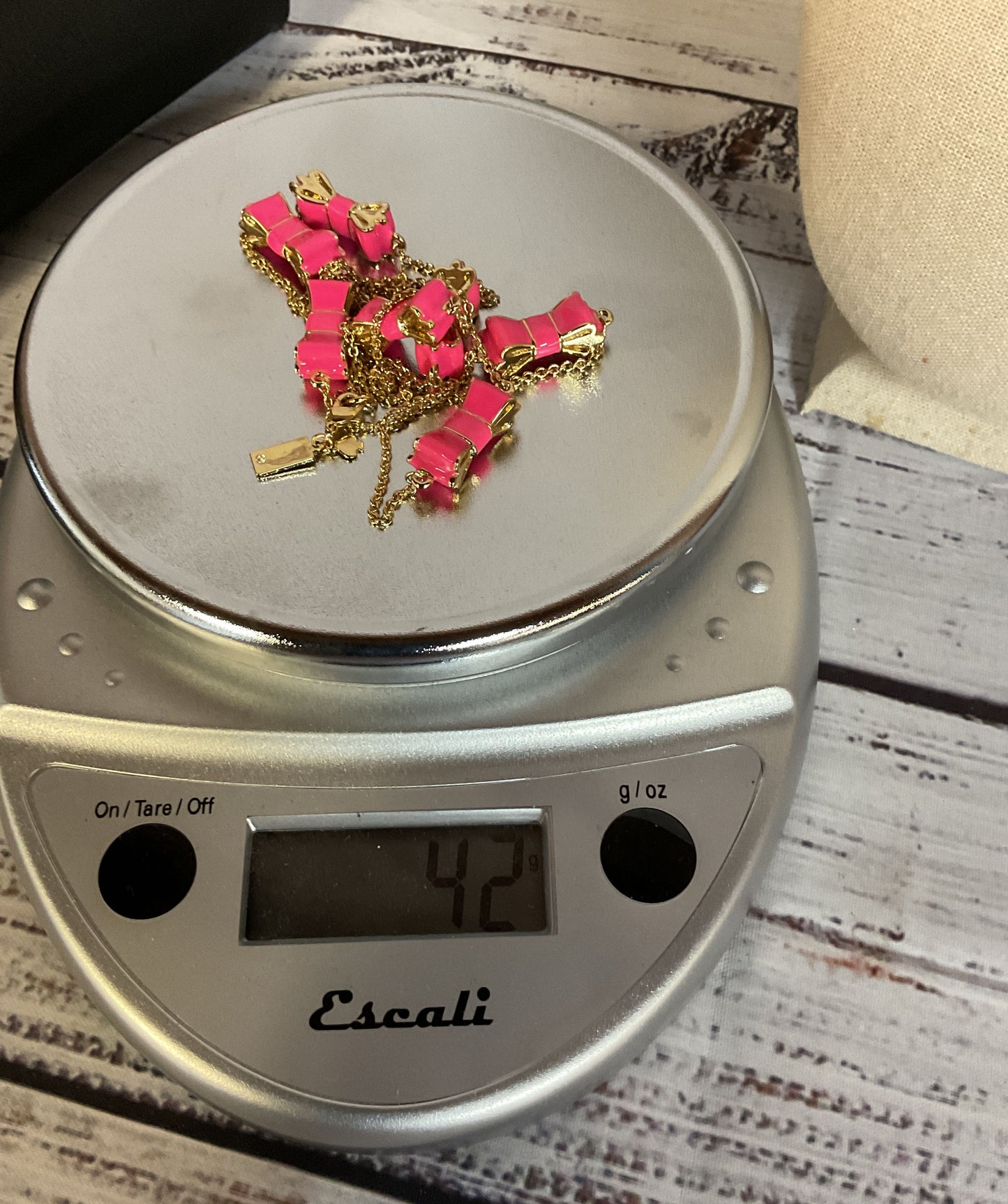 Kate Spade Gold Tone Hot Pink Enamel Bow Long Chain Necklace