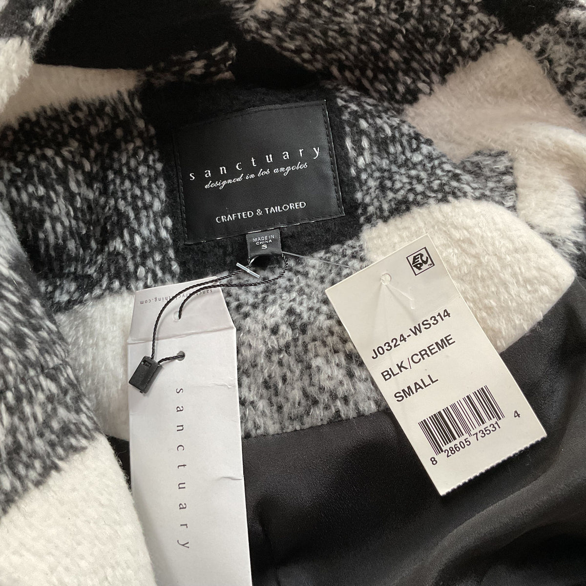 NWT SANCTUARY Women's Black/White Plaid One Button Jacket- SZ S
