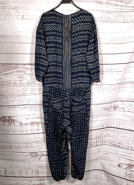Ulla Johnson Zig Zag Pattern Long Sleeve Silk Jumpsuit Navy Blue 2
