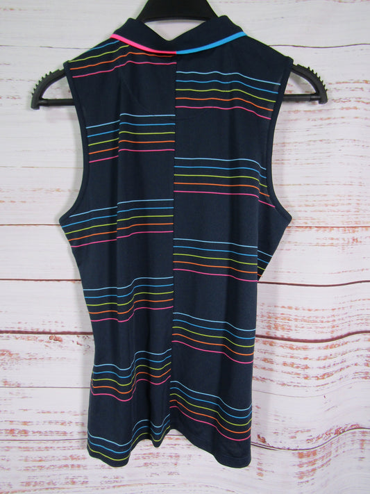 G-Fore Women's Blue Offset Stripe Sleeveless Polo Size S