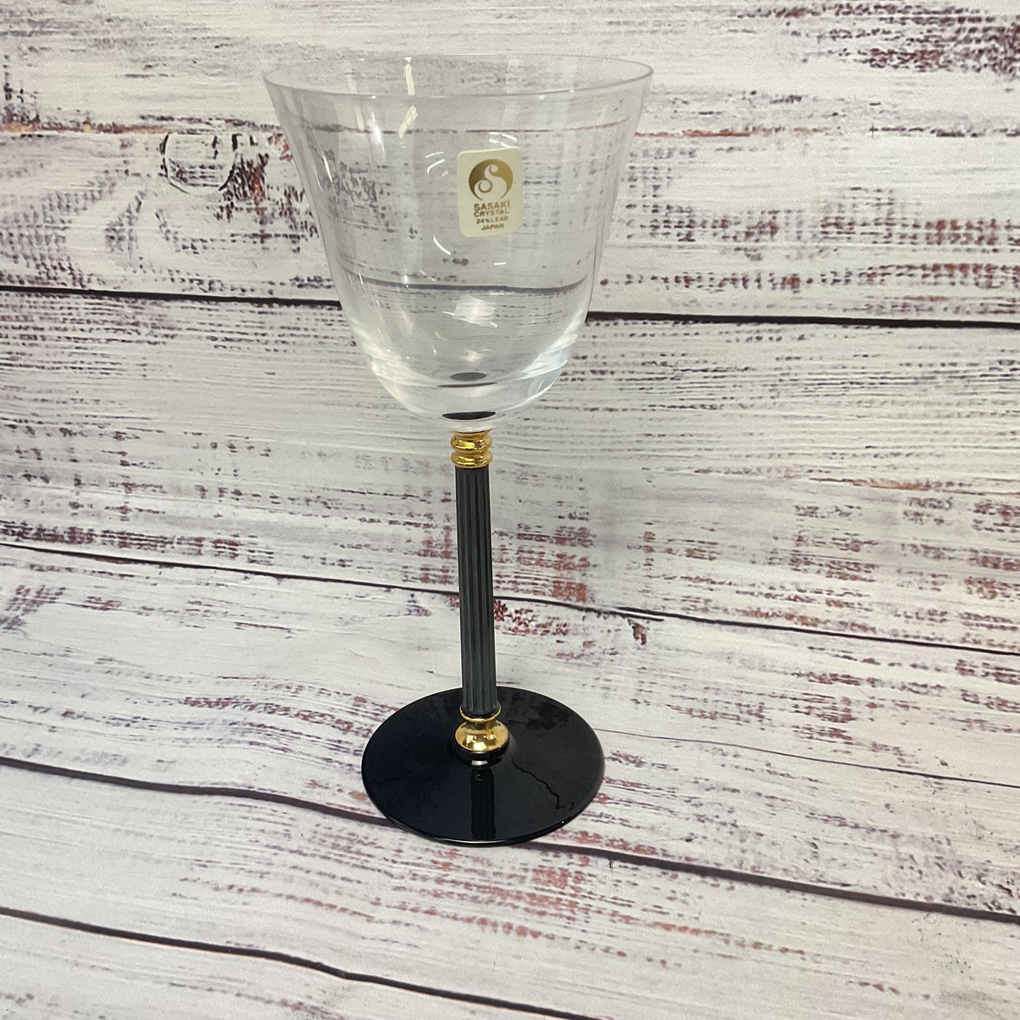 Sasaki Water/wine Glasses Black Stem Base Gold Accents Set Of 4