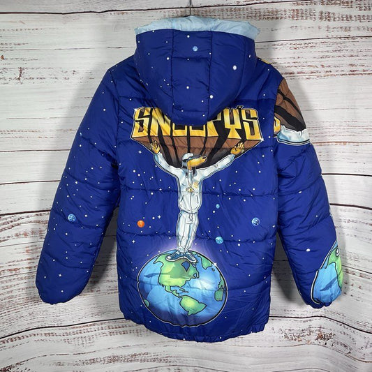 Snoopermarket Snoop Dogg Blue Snoopy's World Print Hooded Puffer Jacket Size 12