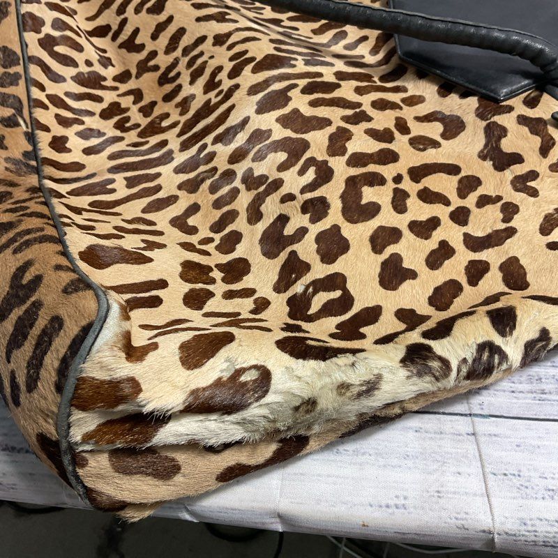 VTG. Maud Faizon Leopard Print Fur and Black Leather Tote Tote