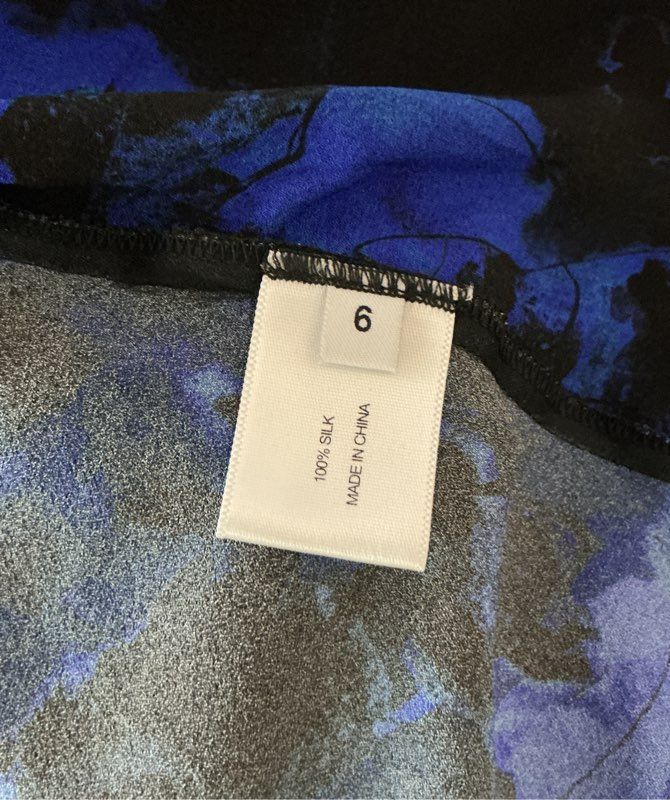 Women's Proenza Schouler Blue and Black Print Silk Top Size 6
