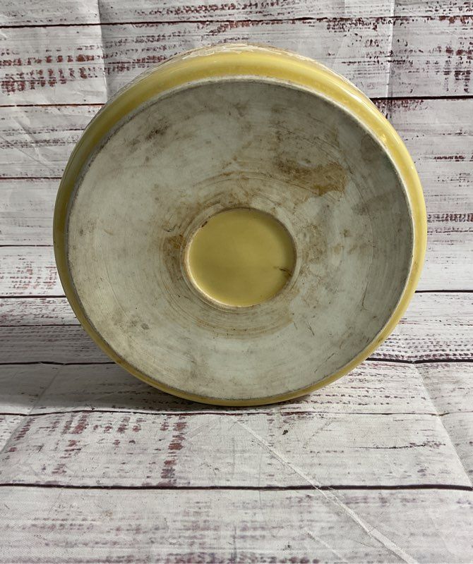 Vintage Yellow Enamel Bowl With White Hand Painted Bird Floral Art 6.5"