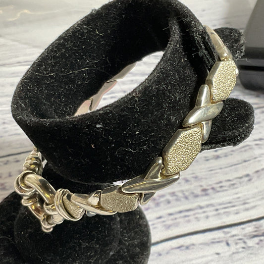 Sterling Silver Polished and Frosted X Link 7.5" Bracelet- 16.93g