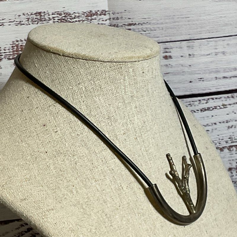 VTG. Modernist Sterling Silver Branch & Black Rubber 19" Necklace