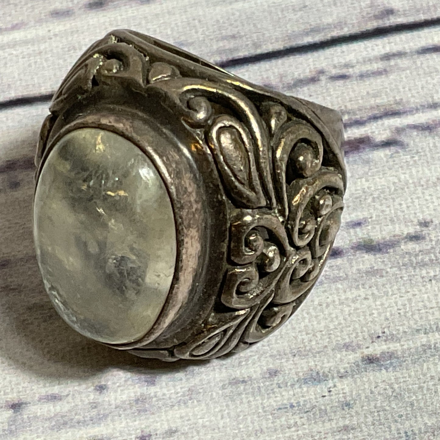 VTG./ANTIQUE Sterling Silver & Cabochon Moonstone 1" Wide SZ 5.75 Ring- 15.86g