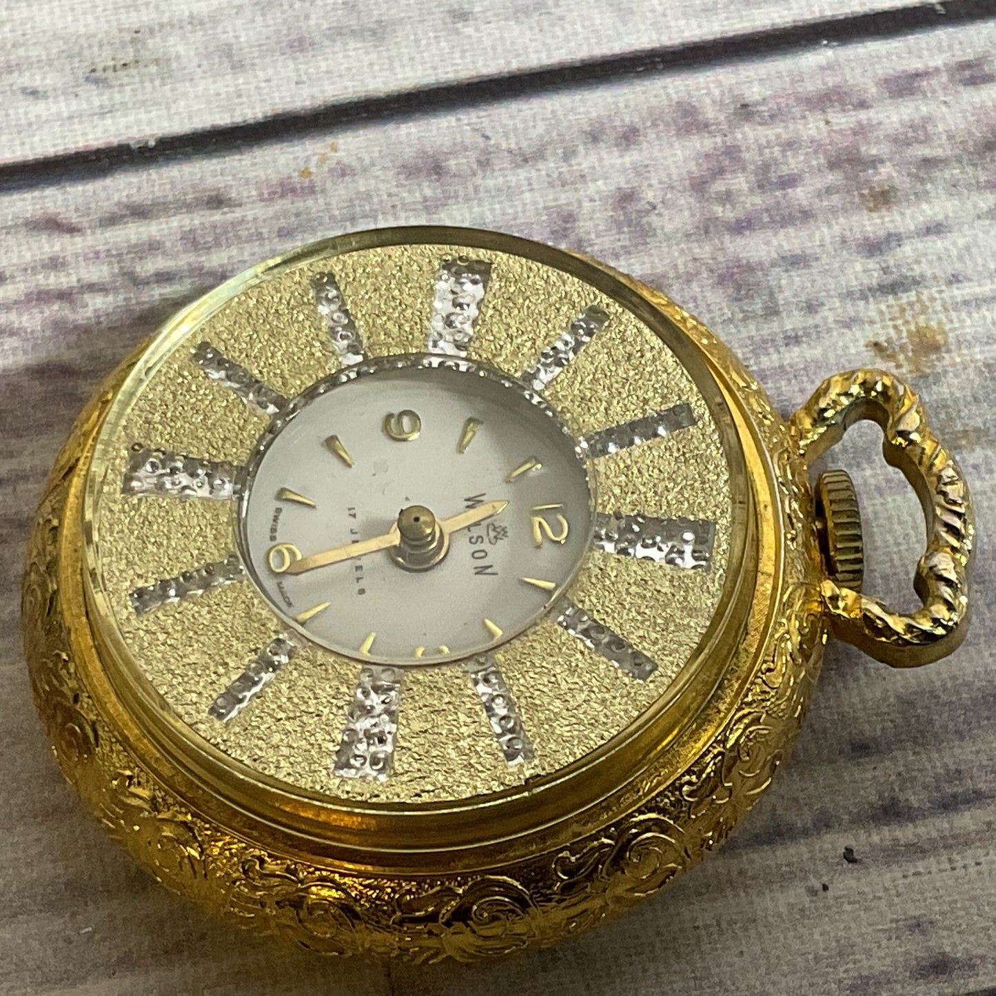 WILSON Gold Tone & Rhinestone Pocket Watch