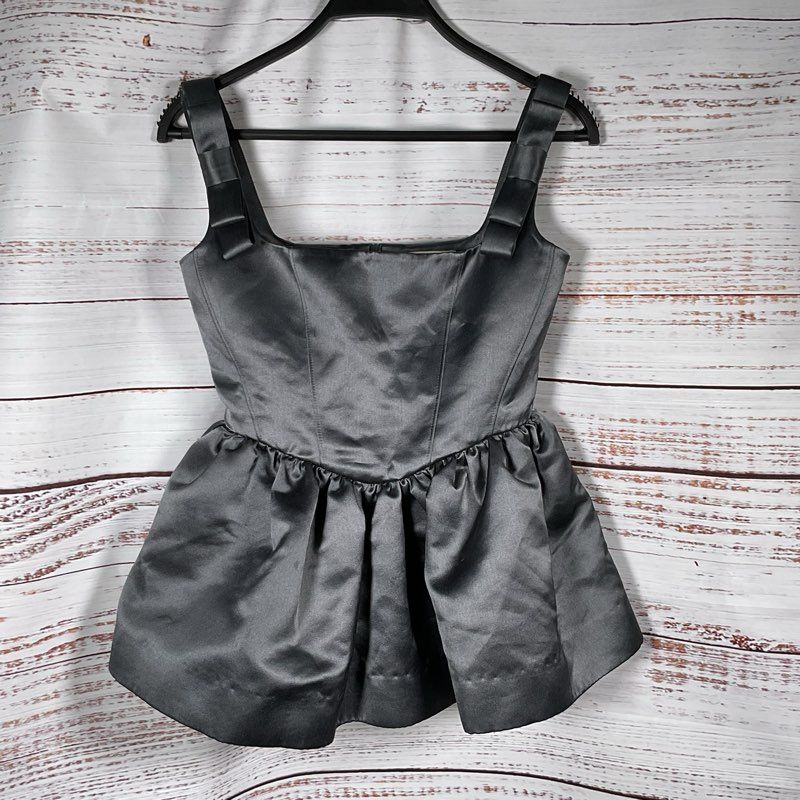 SHUSHU/TONG Women's Grey Bow Peplum Top- SZ 6UK/ 2US
