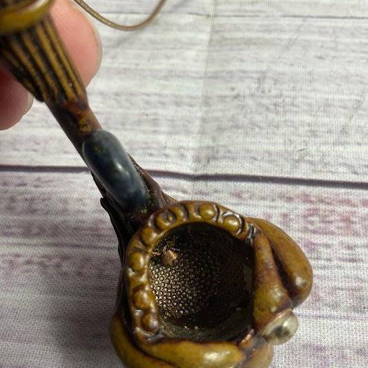 Handmade Googly Eyed Wizard 3.5" Pendant Pipe On Gold Tone Chain