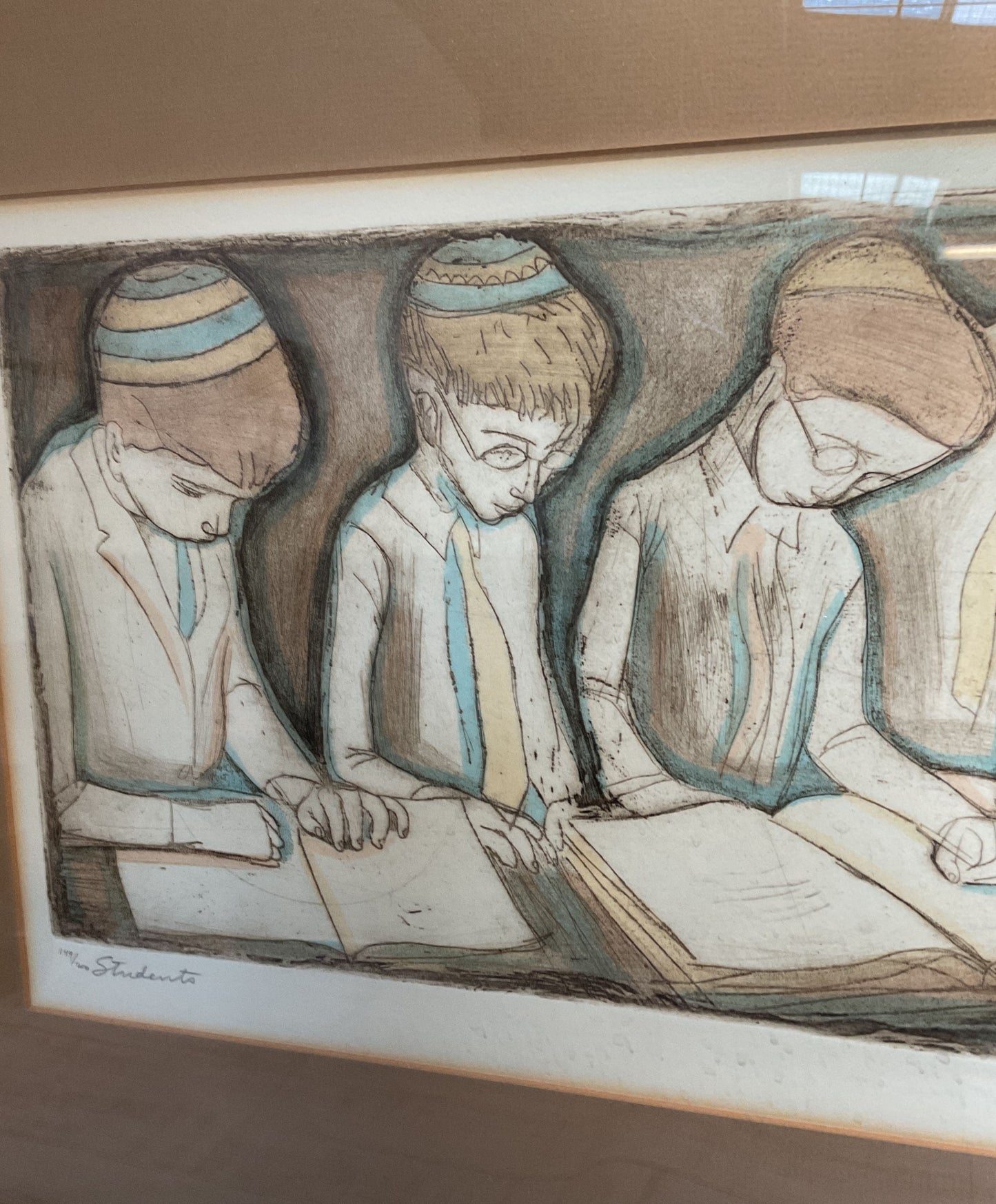Students Framed Etching By Irving Amen Signed