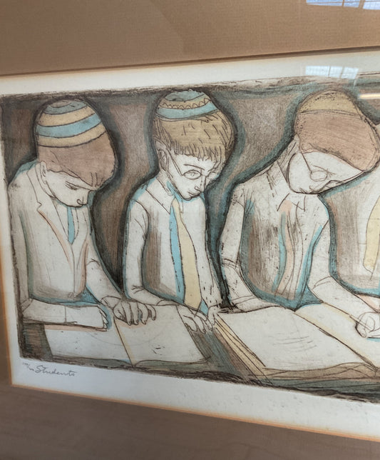 Students Framed Etching By Irving Amen Signed