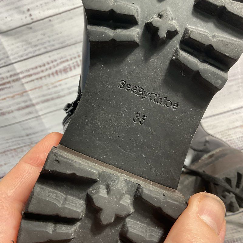 See By Chloe Mallory Buckled Black Leather Combat Boot Women's Size 5