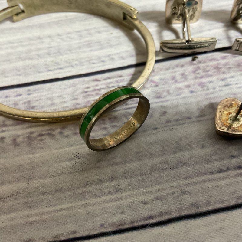 Lot Sterling Alpaca Bracelet, Norway Ring, India Cufflinks, Mex. Earrings 26.65g