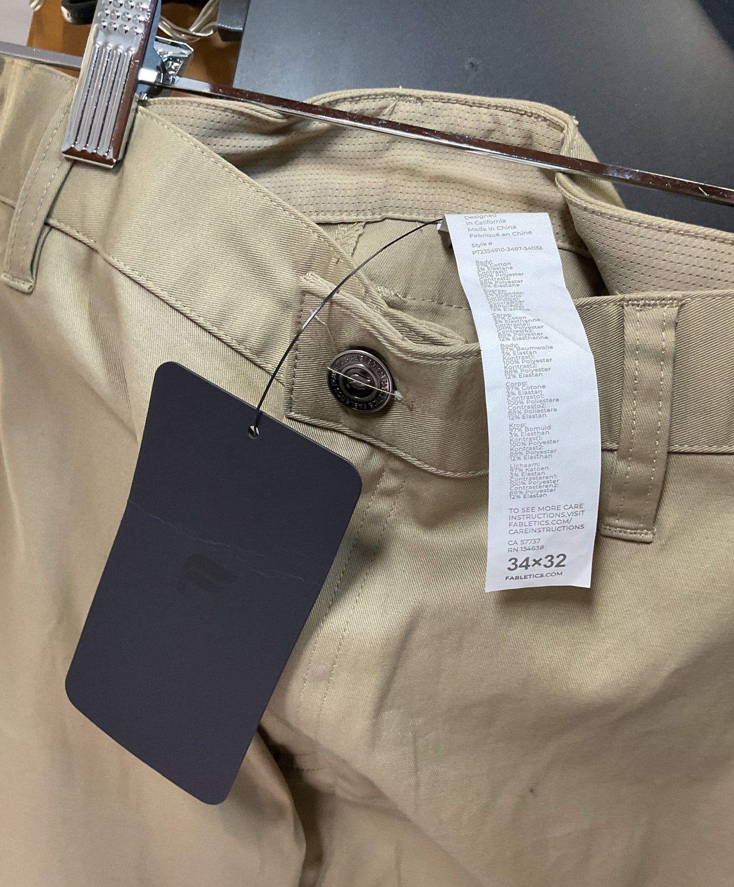 NWT Men's Fabletics Khaki Chino Pants Size 34 x 32